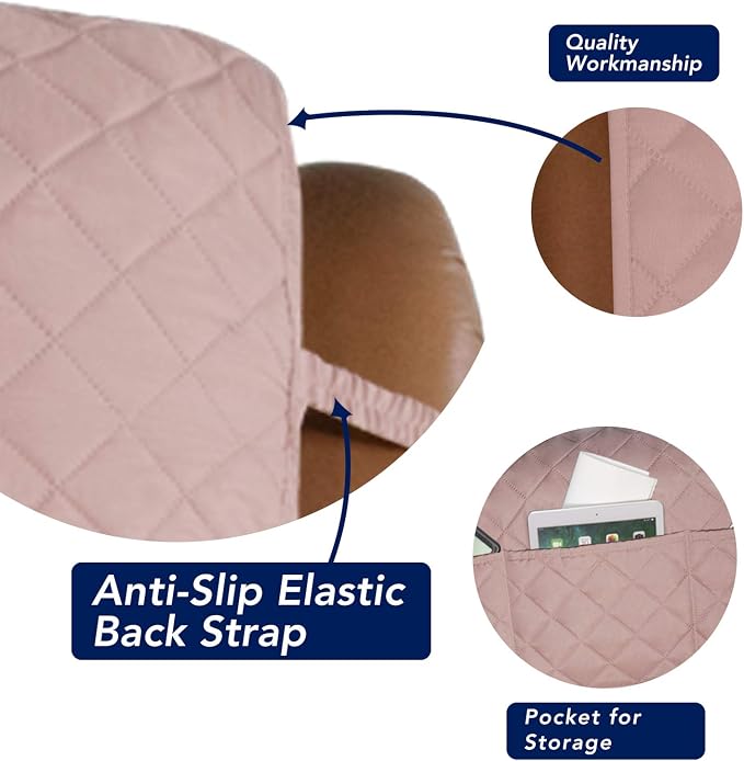 PureFit Reversible Recliner Chair Covers Couch Covers for Dogs, 28 in | Pink/Beige, Water Resistant Couch Protector, Washable Pet Couch Cover with Non Slip and Elastic Straps For Kids - Image 3