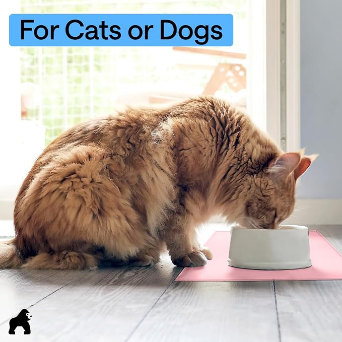 GORILLA GRIP 100% Waterproof Raised Edge BPA Free Silicone Pet Feeding Mat, Dog Cat Food Mats Contain Spills Protects Floors, Placemats for Cats and Dogs Water Bowl, Pets Accessories 16x10, Pink - Image 9