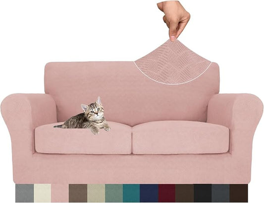 MAXIJIN 3 Piece Couch Covers for 2 Cushion Couch loveseat Cover, Stretch Love Seat Sofa Slipcovers for Dogs Pet, Thick Furniture Protector with 2 Seat Cushion (55"-69", Dusty Pink) by MAXIJIN