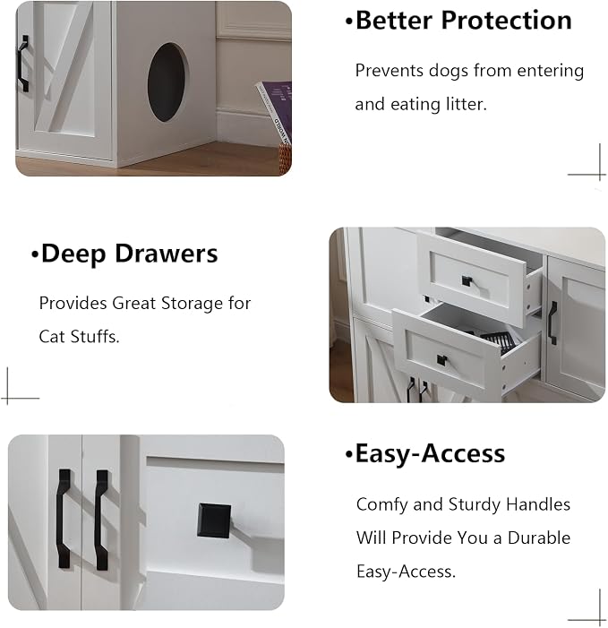 Forest Gravity Large Dog-Proof Double Cat Litter Box Enclosure with Storage for 2 Cats,Cat Washroom Cabinet with 2 Drawers,47.6'' Modern Dual Litter Box Furniture Cabinet with Compartments,White - Image 3