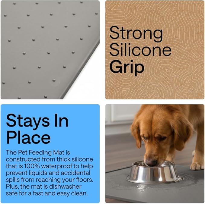 GORILLA GRIP 100% Waterproof Raised Edge BPA Free Silicone Pet Feeding Mat, Dog Cat Food Mats Contain Spills Protects Floors, Placemats for Cats and Dogs Water Bowl, Pets Accessories 32x24 Gray - Image 3