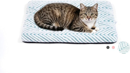 Mora Pets Cat Bed for Indoor Cats & Small Dogs Washable Flat Cat Bed Mat Soft Fluffy Dog Crate Kennel Carrier Pad with Anti-Slip Bottom for Pet Cage Travel Sleeping Chevron Blue 22 x 13 by MoraPets