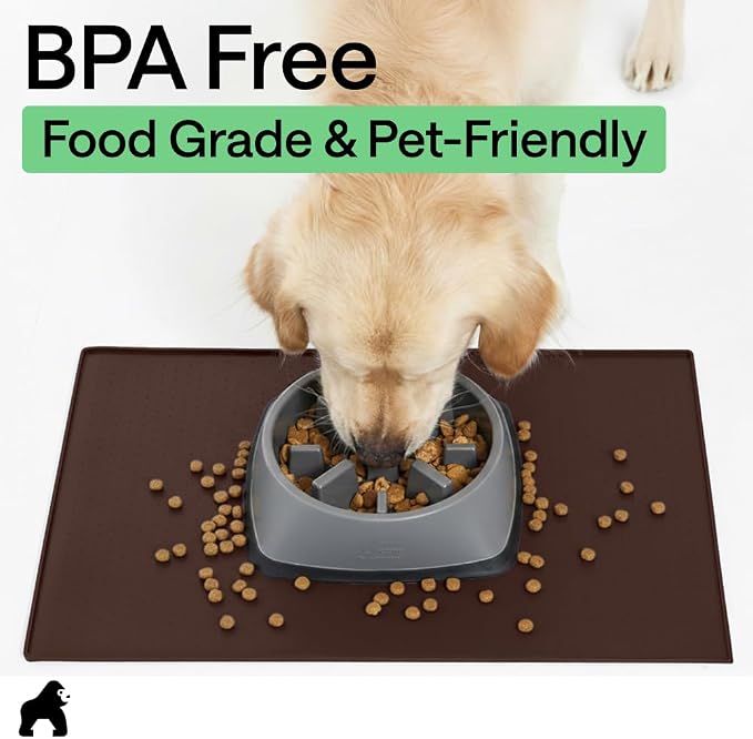 GORILLA GRIP 100% Waterproof Raised Edge BPA Free Silicone Pet Feeding Mat, Dog Cat Food Mats Contain Spills Protects Floors, Placemats for Cats and Dogs Water Bowl, Pets Accessories 16x10, Brown - Image 8