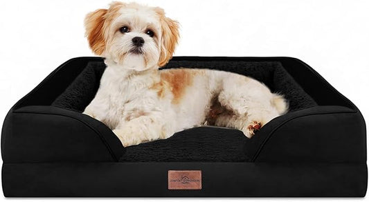 Comfort Expression Orthopedic Dog Bed for Medium Size Dog with Bolster | Waterproof Dog Couch Bed with Washable Cover & Non-Slip Bottom, Supportive Egg Crate Foam Medium Pet Bed, 28x19 Inch by ComfortExpression