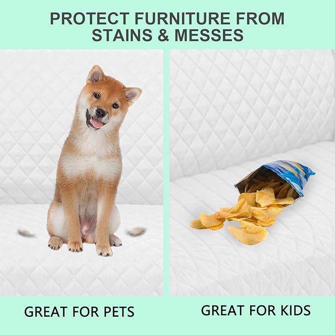 Reversible Couch Cover for 3 Cushion, Sofa, White/White | Couch Cover for Sofa, Pet Friendly Water Repellent Couch Sofa Cover, Washable Furniture Protector with Elastic Straps - Image 5