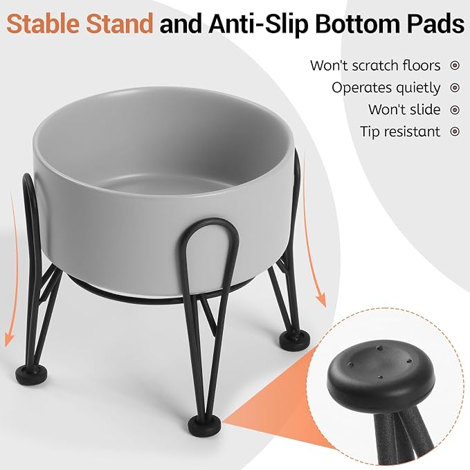 Elevated Dog Bowls, Ceramic Raised Dog Bowl Set with Anti-Slip and Non-Tip Metal Stand, 2 Pack Pet Food and Water Feeding Bowls for Small and Medium Dogs (Gray,3.6 Cups) - Image 4
