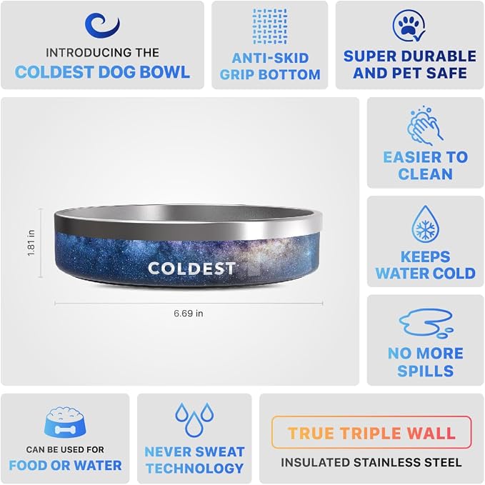 Coldest Dog Bowl - Anti Rust Metal, Non Slip, 3 Layers Insulated Stainless Steel Dog Bowls - Spill Proof & Heavy Duty - Water Bowl for Dogs, Cats & Pets, Dish Washer Safe (21 oz, Into The Beyond) - Image 5