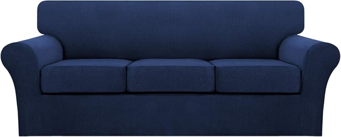Turquoize 4 Piece Sofa Covers for 3 Cushion Couch Sofa Slipcover Soft Couch Cover for Dogs Washable Furniture Cover with 3 Individual Large Cushion Covers Feature Fabric (Large Sofa, Navy) by Turquoize