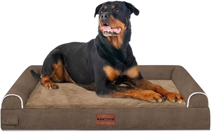NANUYA Orthopedic Dog Bed for XX-Large Dogs, 44 x 34 Inch, Brown | Egg crate foam for joint support, 3-sided bolster pet sofa, waterproof lining, washable cover, and non-skid base - Image 8