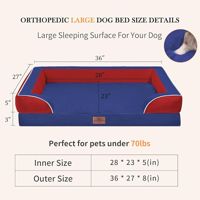 Comfort Expression Orthopedic Dog Beds for Large Sized Dog with Bolster | Waterproof Dog Couch Bed with Washable Cover & Non-Slip Bottom, Supportive Egg Crate Foam Large Pet Bed, 36x27 Inch - Image 7