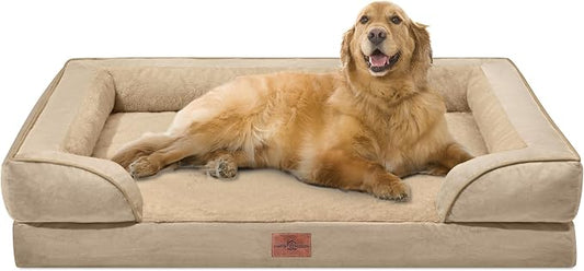 Comfort Expression Orthopedic Dog Bed for Extra Large Dogs with Bolster | Waterproof Dog Couch Bed with Washable Cover & Non-Slip Bottom, Supportive Egg Crate Foam XL Pet Bed, 42x30 Inch by ComfortExpression