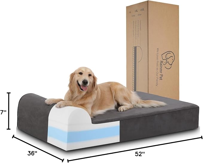 Rainmr Orthopedic Dog Beds for Large Dogs, 7" Memory Foam Dog Beds with Waterproof Liner, Durable Microsuede Cover, Removable and Washable, Nonskid Bottom, 52"x36"x7" XL Grey - Image 9