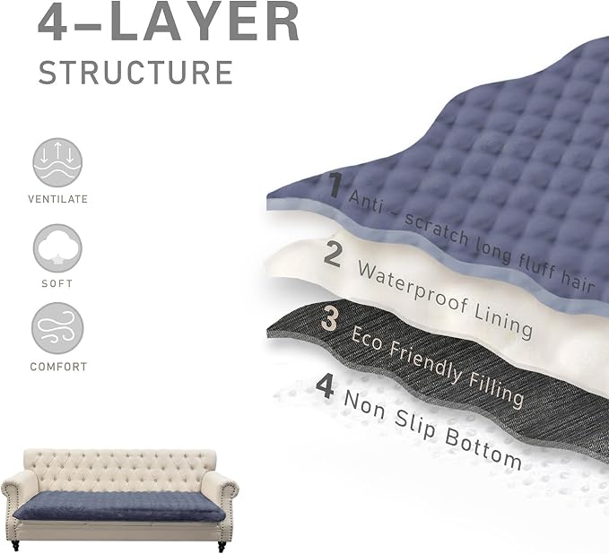 Dogs/Cats Bed Mats, Dog Pad Washable Removable Couch Cover with Anti-Slip Back, Plush Long Fur Mat, Perfect for Small, Medium and Large Dogs.(Noble Gray-Bubble, 30"x53") - Image 5