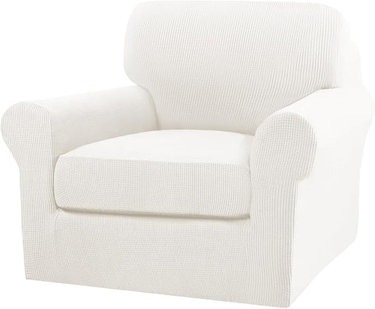 Turquoize 2 Piece Chair Covers Armchair Slipcovers for Living Room Armchair Sofa Cover with Individual Cushion Covers Feature Jacquard Fabric (Chair, Porcelain White) by Turquoize