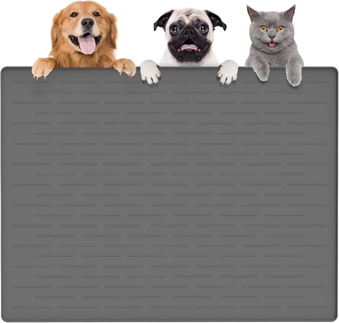 Largest Dog Food Mat, 39.5"x29.5" Silicone Dog and Cat Mat for Food and Water Bowls, Thinken Waterproof Non-Slip XXXL Pet Feeding Mat for Floors (Dark Gray) by Goldleaf