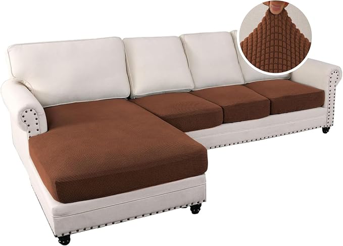 H.VERSAILTEX Sectional Couch Covers 4 Pieces Sofa Seat Cushion Covers L Shape Separate Cushion Couch Chaise Cover for Both Left/Right Sectional Couch (Seat Only: 1 Chaise + 3 Sofa, Caramel) - Image 2