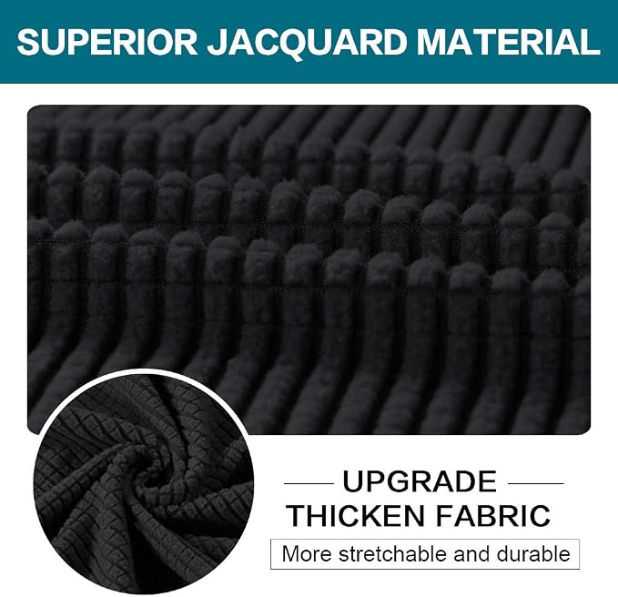 Turquoize 3 Piece Sofa Covers for 2 Cushion Couch Sofa Slipcover Soft Couch Cover for Dogs-Washable Sofa Furniture Covers with 2 Individual Cushion Covers, Feature Jacquard Fabric (Loveseat, Black) - Image 3
