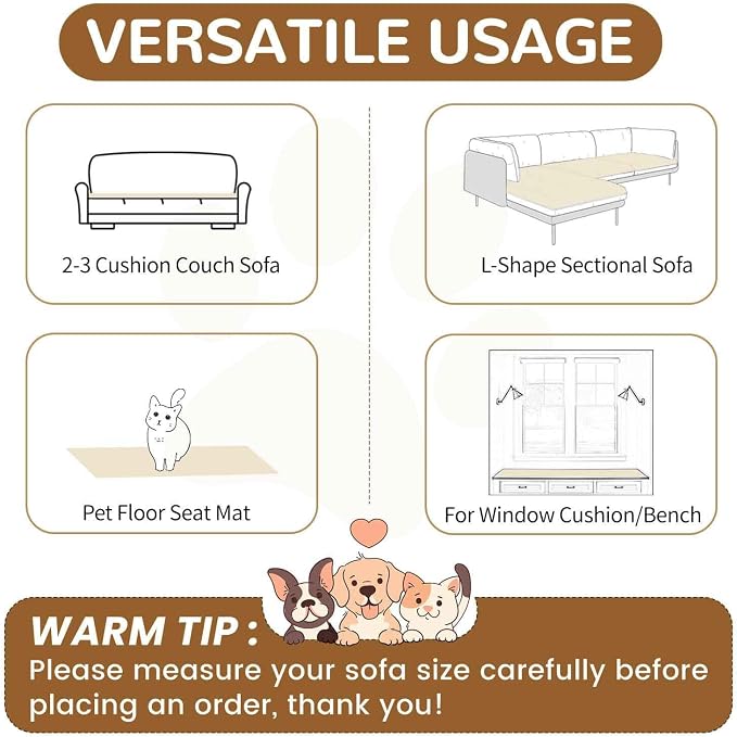 OTOB Couch Covers for Dogs Washable, Non Slip Loveseat Pet Sofa Protector | Cream, 23.6" x 47.2", Soft Fuzzy Plush, All Seasons, Pet Friendly Furniture Protector, Breathable, Thick Wear-Resistant - Image 8