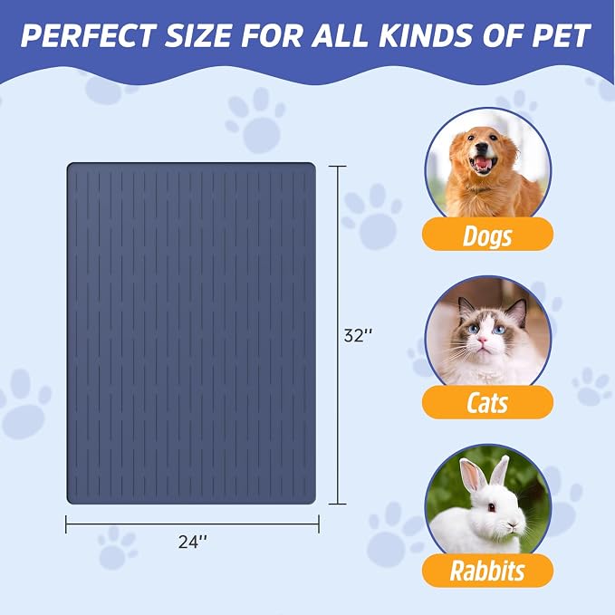 Large Dog Mats for Food and Water, 32"x24" Waterproof Pet Food Mats for Floor Nonslip Silicone Bowl Mats with Raised Edges - Image 2