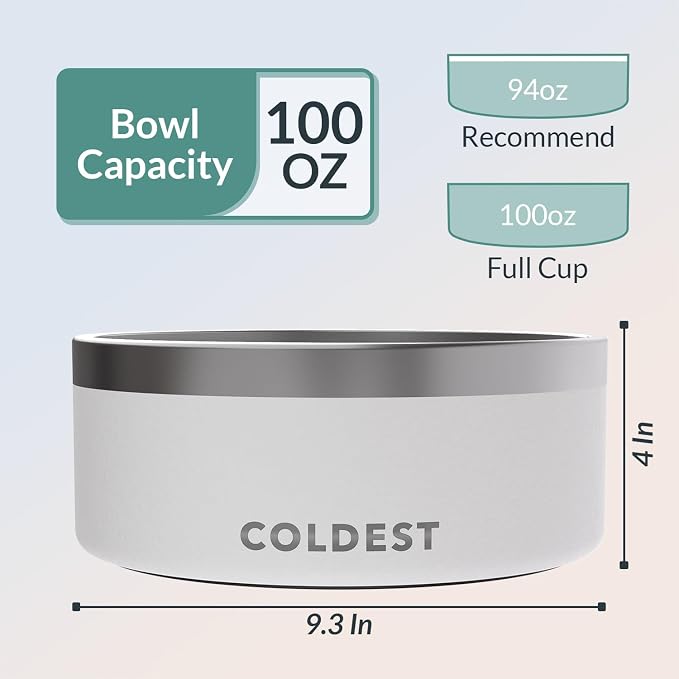 Coldest Dog Bowl - Anti Rust Metal, Non Slip, 3 Layers Insulated Stainless Steel Dog Bowls - Spill Proof & Heavy Duty - Water Bowl for Dogs, Cats & Pets, Dish Washer Safe (100 oz, Epic White) - Image 4