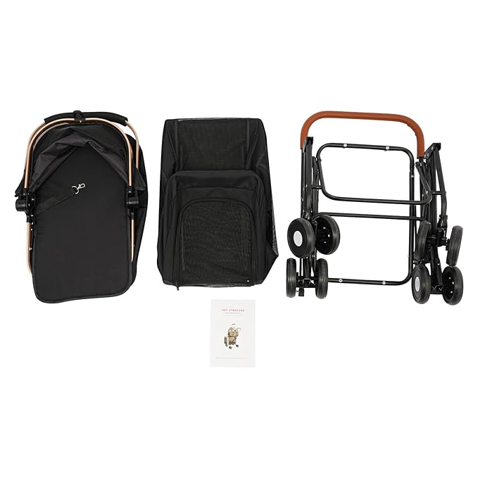 Double Dog Stroller with 4 Wheels, Foldable 3-in-1 Cat Pet Stroller with 2 Detachable Carriers,Reversible Handle, Steel Frame, Safety Belt for Small Medium Dogs Cats(Black)