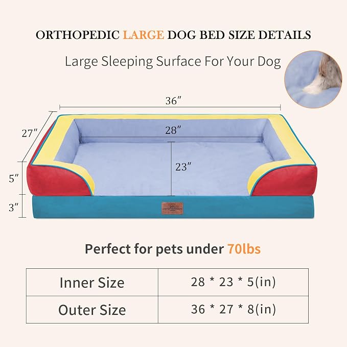 Comfort Expression Orthopedic Dog Beds for Large Sized Dog with Bolster | Waterproof Dog Couch Bed with Washable Cover & Non-Slip Bottom, Supportive Egg Crate Foam Large Pet Bed, 36x27 Inch - Image 7