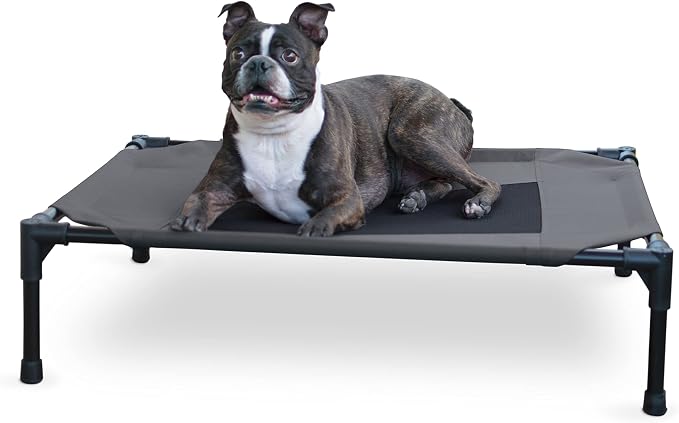 K&H Outdoor Elevated Dog Bed - Cooling Raised Dog Bed for Small & Medium Pets, Breathable Mesh Center Hammock Design, Indoor/Outdoor Washable Cover, Portable Metal Frame, Charcoal, Medium 32x25in by KHPetProducts