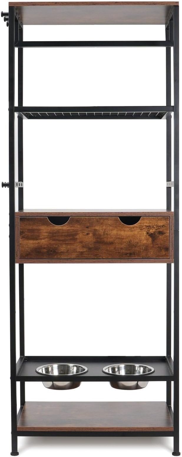 Industrial Style Storage Rack with Dog Feeding Station, Adjustable Raised Dog Bowls, and Shelves - Image 9