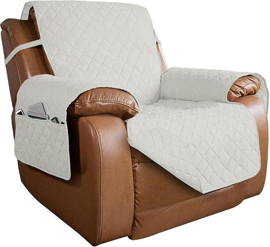 PureFit Reversible Recliner Chair Covers Couch Covers for Dogs, 28 in | Ivory/Ivory, Water Resistant Couch Protector, Washable Pet Couch Cover with Non Slip and Elastic Straps For Kids by PureFit