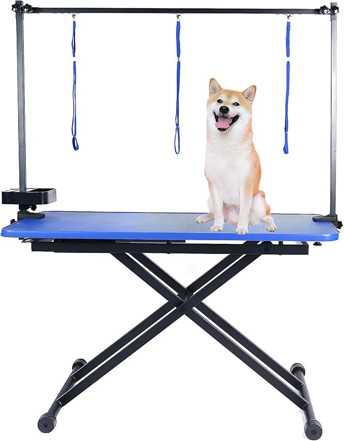 Professional Dog Pet Grooming Table Adjustable Heavy Duty Portable w/Arm & Noose & Mesh Tray (46", Blue) by Anwick