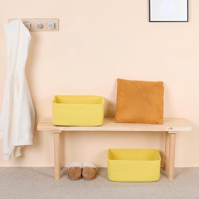 MiniArk Large Storage Baskets for Organizing, 17 x 13 x 7.5” Closet Shelf Baskets for Clothes Blanket Towels, Baby Nursery, Toy Bins Box, Woven Rope Baskets, 4 Packs Yellow - Image 6