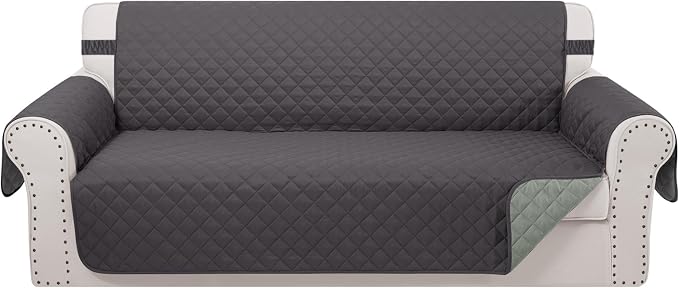 Reversible Couch Cover for 3 Cushion, Sofa, Dark Grey | Couch Cover for Sofa, Pet Friendly Water Repellent Couch Sofa Cover, Washable Furniture Protector with Elastic Straps by LuxshareHome