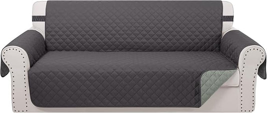 Reversible 4 Seater Sofa Cover 91" Large, Sofa, Dark Grey | Couch Cover Furniture Protector with Foam Sticks Elastic Straps Furniture Protector for Pets Children Dog Cat by LuxshareHome