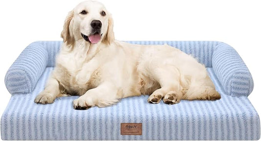 MEKIY Orthopedic XL Dog Bed with Bolster for Extra Large Size Dogs | Pillow Support for Neck Relief, Egg Crate Foam, Skin-Friendly Surface, Waterproof Liner, Anti-Slip Bottom, 42 x 30 Inch by Mekiy