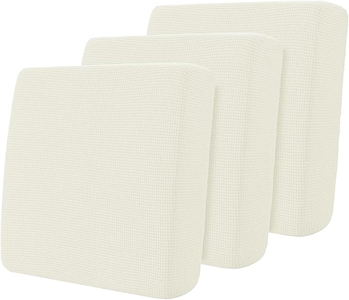 Hokway Stretch Couch Cushion Covers, 3 Piece Individual Sofa Cushion Slipcovers，Jacquard Sofa Seat Slipcover Set, Non-Slip Protector for Cushion (Creamwhite,Small-3PC) by Hokway