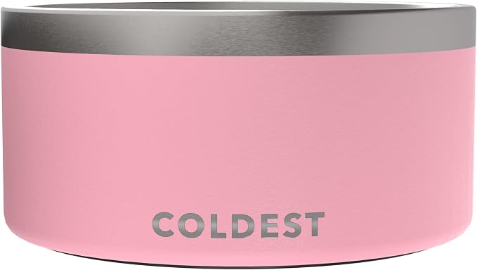 Coldest Dog Bowl - Anti Rust Metal, Non Slip, 3 Layers Insulated Stainless Steel Dog Bowls - Spill Proof & Heavy Duty - Water Bowl for Dogs, Cats & Pets, Dish Washer Safe (200 oz, Cotton Candy Pink) by Coldest