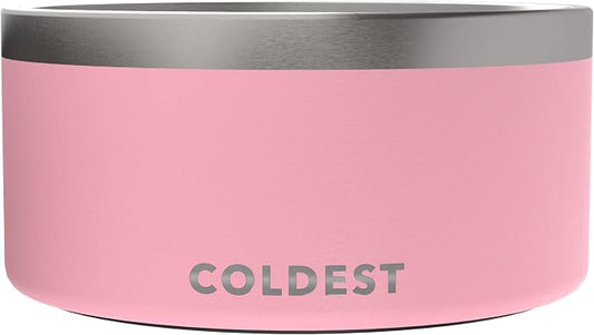 Coldest Dog Bowl - Anti Rust Metal, Non Slip, 3 Layers Insulated Stainless Steel Dog Bowls - Spill Proof & Heavy Duty - Water Bowl for Dogs, Cats & Pets, Dish Washer Safe (200 oz, Cotton Candy Pink) by Coldest