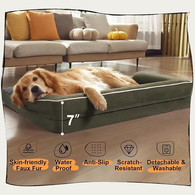 MEKIY Orthopedic Washable Dog Bed with Bolster for Medium to Large Dogs | Pillow Support for Neck Relief, Egg Crate Foam, Waterproof Liner, Anti-Slip Bottom, Removable Bolster Cover, 36 x 27 Inch - Image 6