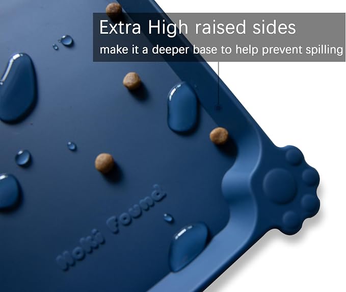 Hoki Found X-Large Silicone Pet Food Mats - Non Slip Dog Cat Bowl Placemats - Waterproof Dog Cat Food Mats - Suitable for Carpet - Indigo Ink - Image 2