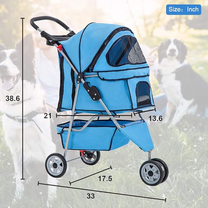BestPet | 3-Wheel Pet Stroller | Dog and Cat Stroller | Breathable Mesh | Lightweight Travel Carrier | Waterproof & Foldable Design | Storage Basket | Black | for Daily Walks & Outdoor Use