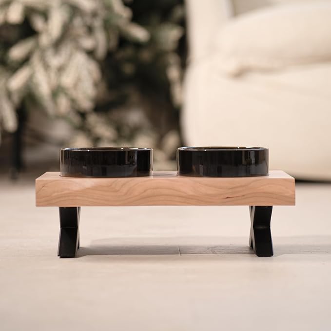 CHEERHOME PETS Raised Cat Ceramic Bowls for Small and Medium Dog, Solid Wooden Dog Food Bowl with Stand, Food Feeding Dishes Water Bowl for Cats and Puppy(Cherry Wood) - Image 2