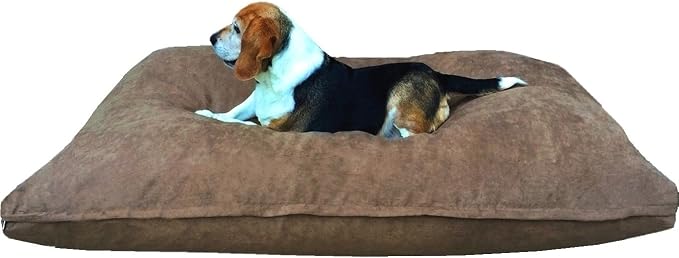 Dogbed4less Medium Memory Foam Dog Bed Pillow with Orthopedic Comfort, Waterproof Liner and Brown Microsuede Pet Bed Cover 37X27 Inches by Dogbed4less