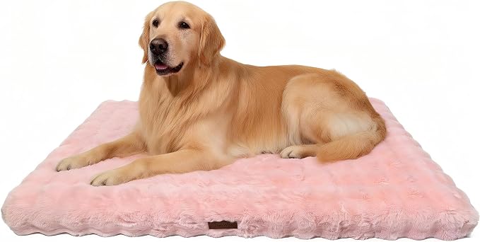 Orthopedic Dog Beds for XL Dogs, Fluffy Faux Rabbit Fur Pet Bed with Removable Washable Cover, Dog Bed Mat with Egg Crate Foam & Waterproof Lining, Anti Slip Bottom, Pink,44"x32"x4" by VhenWhen