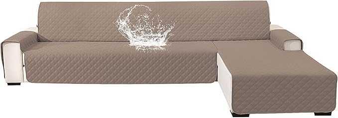 Waterproof Large Sectional Couch Covers for Dogs, Reversible L Shaped Couch Cover, Sofa Covers Washable Sectional, Furniture Protector Cover for Pets Kids (X-Large, Light Brown) by CYCMACOHOME