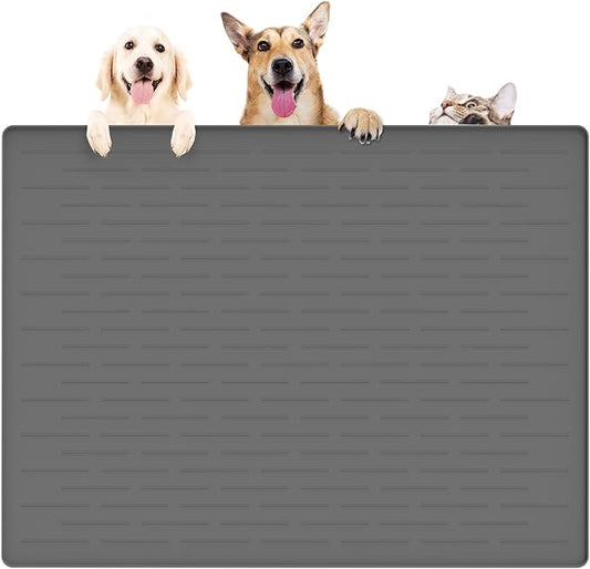 39.4"x29.5" Large Pet Food Mat, Silicone Dog Mats for Food and Water, Nonslip Pet Feeding Mats for Floors,Dog Cat Bowl Mat with Raised Edges, Dark Gray by WelcometoULTIBE