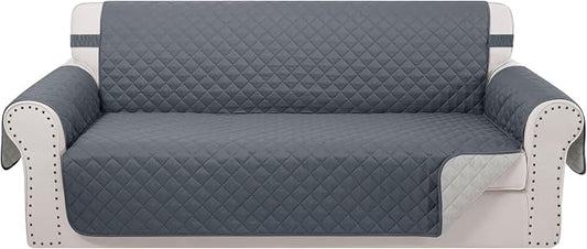 Reversible 4 Seater Sofa Cover 91" Large, Sofa, Dark Blue | Couch Cover Furniture Protector with Foam Sticks Elastic Straps Furniture Protector for Pets Children Dog Cat by LuxshareHome