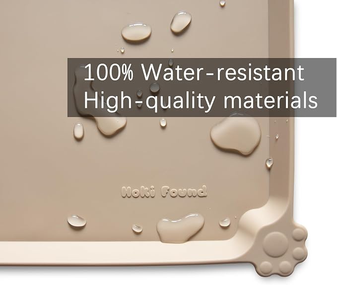 Hoki Found Large Silicone Pet Food Mats - Non Slip Dog & Cat Bowl Mats - Waterproof Tan - Image 3