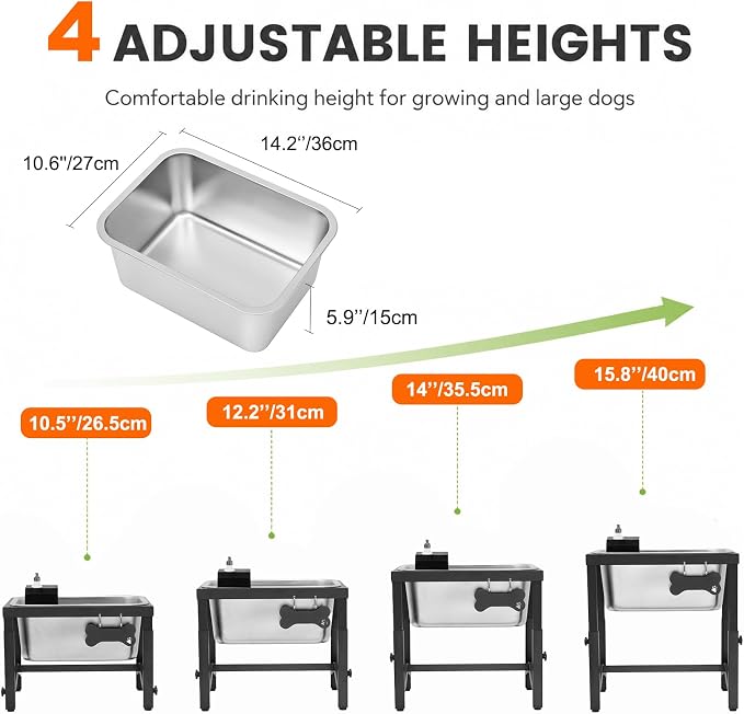 2.8 Gallon Elevated Large Dog Water Bowl, Automatic Dog Water Bowl Dispenser, 4 Adjustable Height Raised Dog Bowl Stand for Large Breed Relief Joint Pressure, Easy Clean for Indoor & Outdoor Uses - Image 7