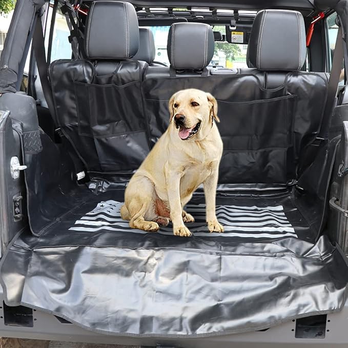 Dog Trunk Liner for Jeep, Heavy Duty Waterproof Oxford Cargo Protector for 2007-2026 Wrangler JK JL 4-Door, Nonslip Washable Pet Seat Cover & Anti-Scratch Liner (US Flag) - Image 3