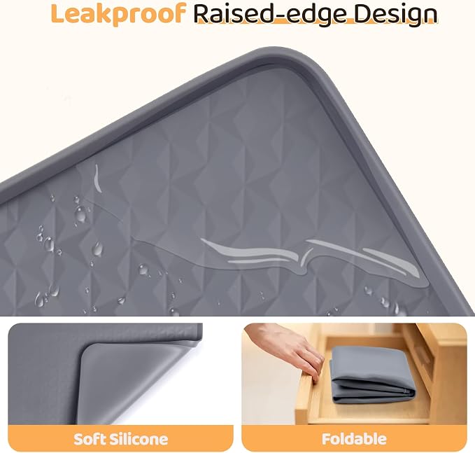 Dog Food Mat 51''x25.6'' Extra Large Dog Mat for Food and Water,Light Grey | Silicone Dog Bowl Mat with Raised Edge, Waterproof Non-Slip Pet Feeding Mat for Floors, fit for Dog Cat Bowls - Image 3
